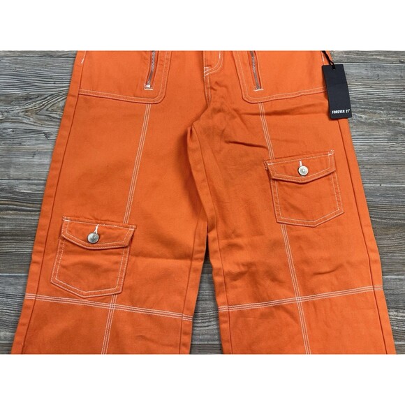 Forever 21 Cargo Pants Women’s M Orange Wide Leg Utility Pockets Streetwear Y2K - Picture 3 of 16
